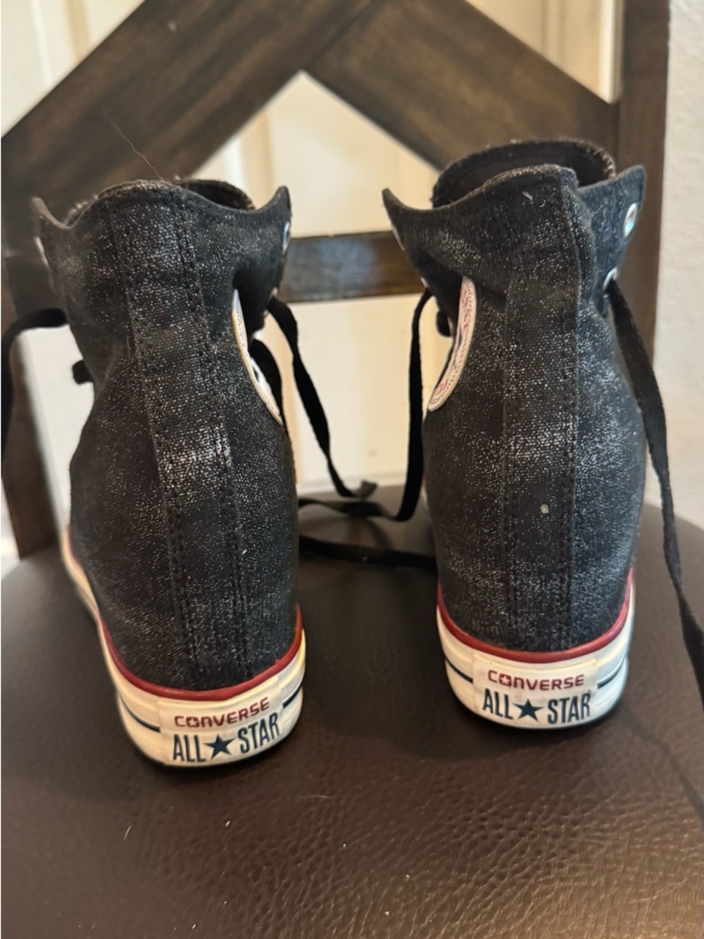 Converse Black wedge Hi-Top Sneaker with White Accents - Picture 5 of 7